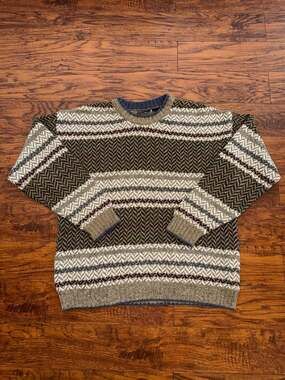 Vintage Jantzen Sport Striped Chevron Knit Sweater Size XL